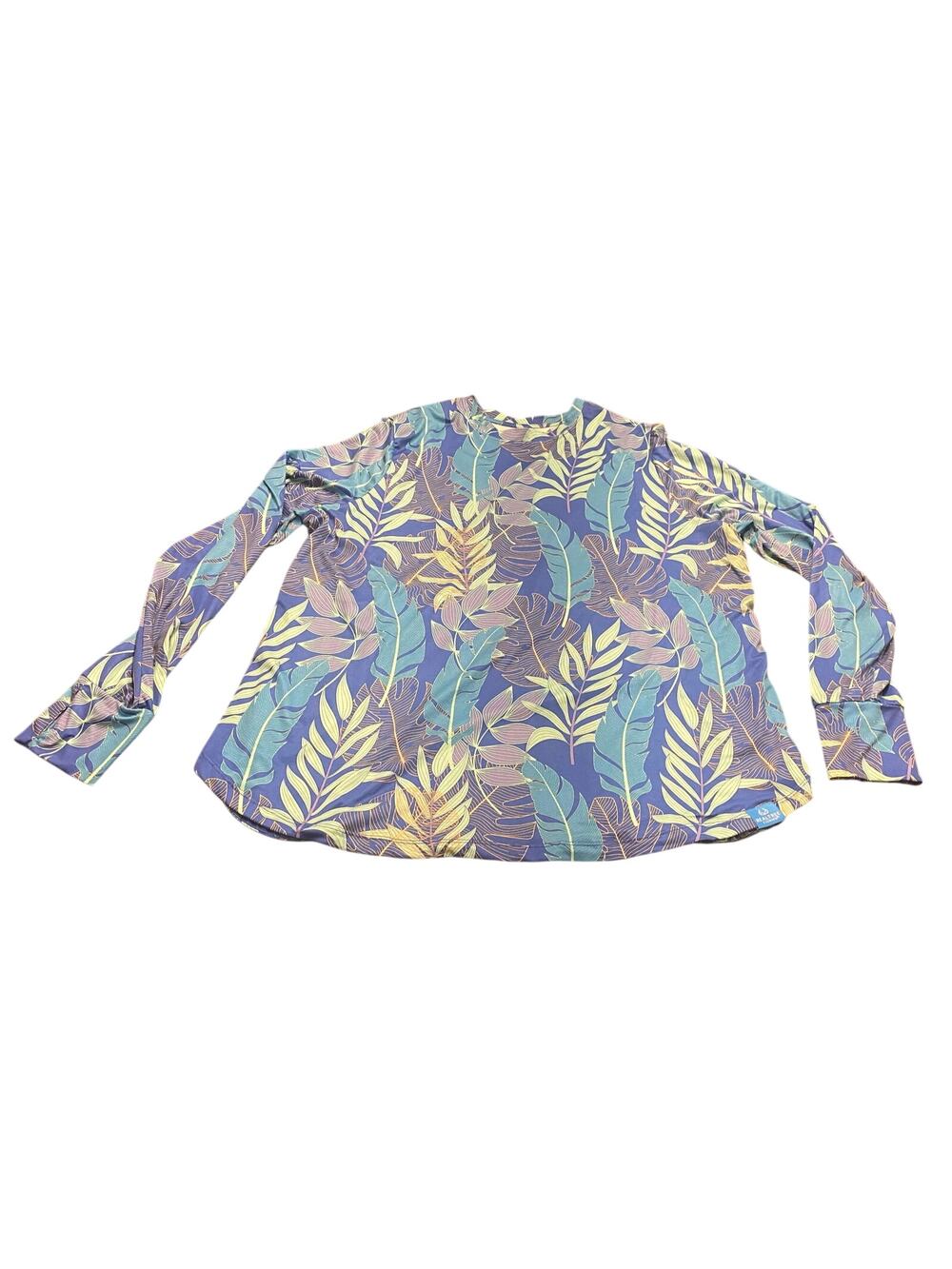 Realtree Fishing XL Tropical Leaf Print UPF Performance Shirt Blue Swim Boat